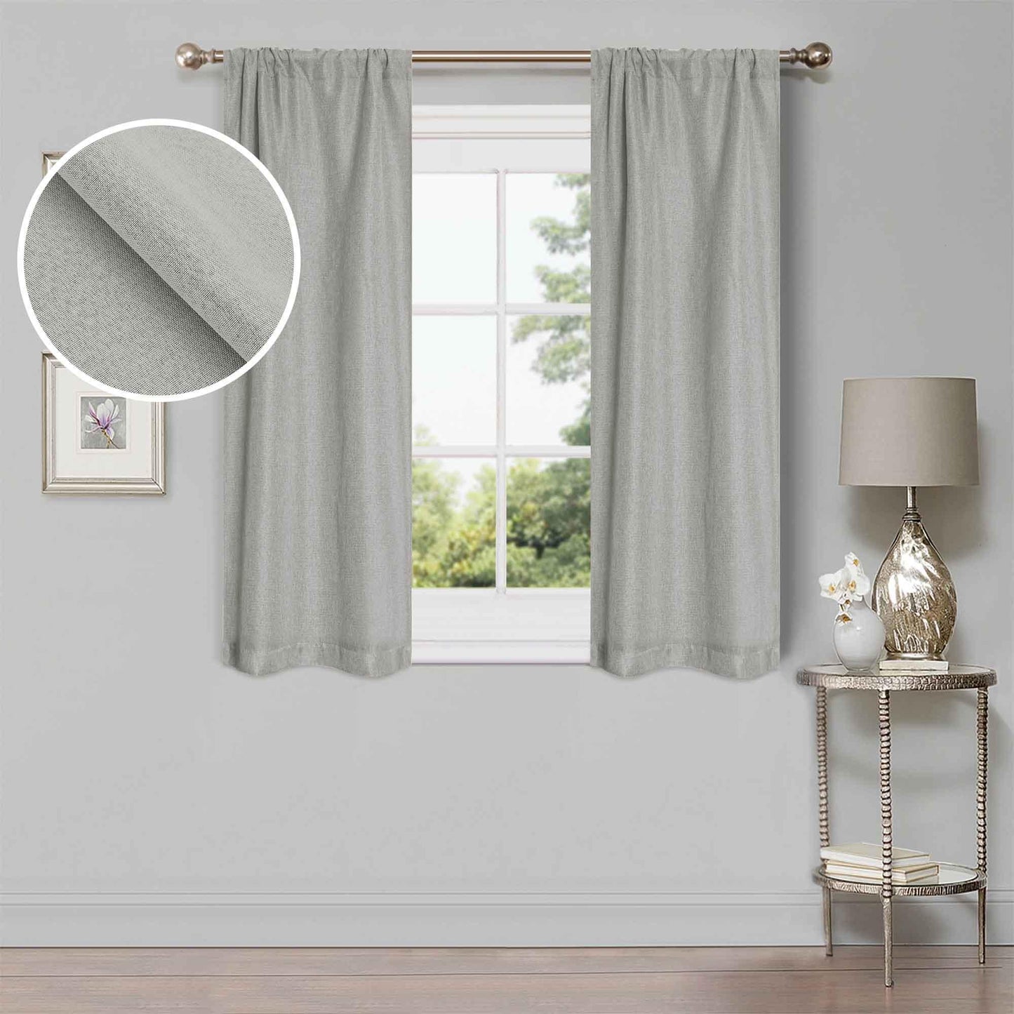 Linen Pattern Room Darkening Blackout Curtain Panel Set