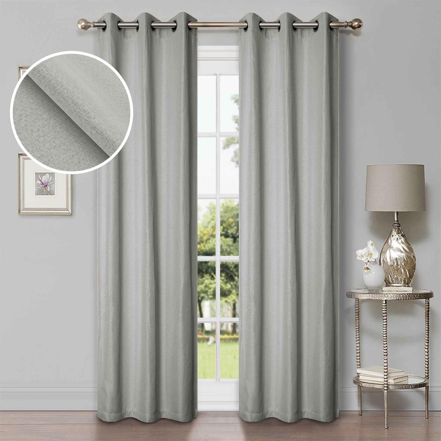 Linen Pattern Washable Room Darkening Blackout Curtain Set 42"