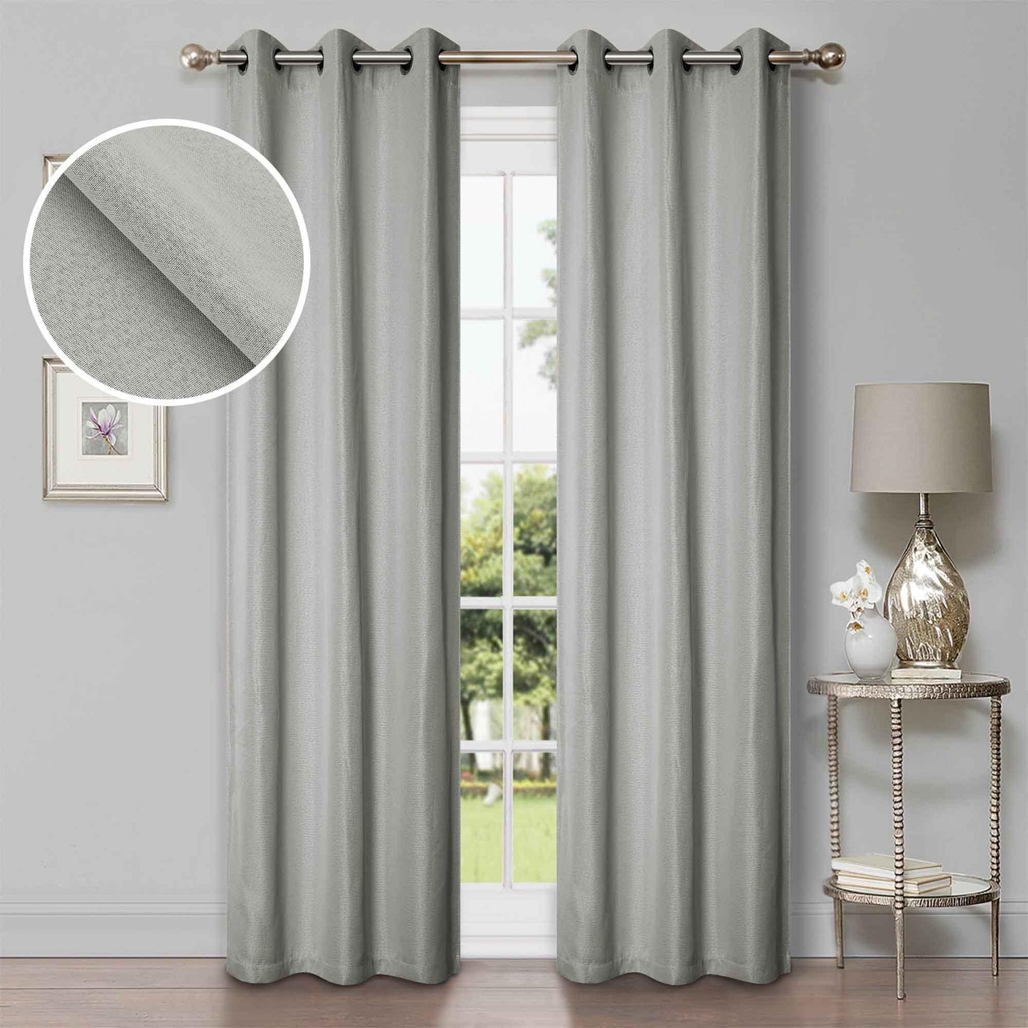 Linen Pattern Room Darkening Blackout Curtain Panel Set