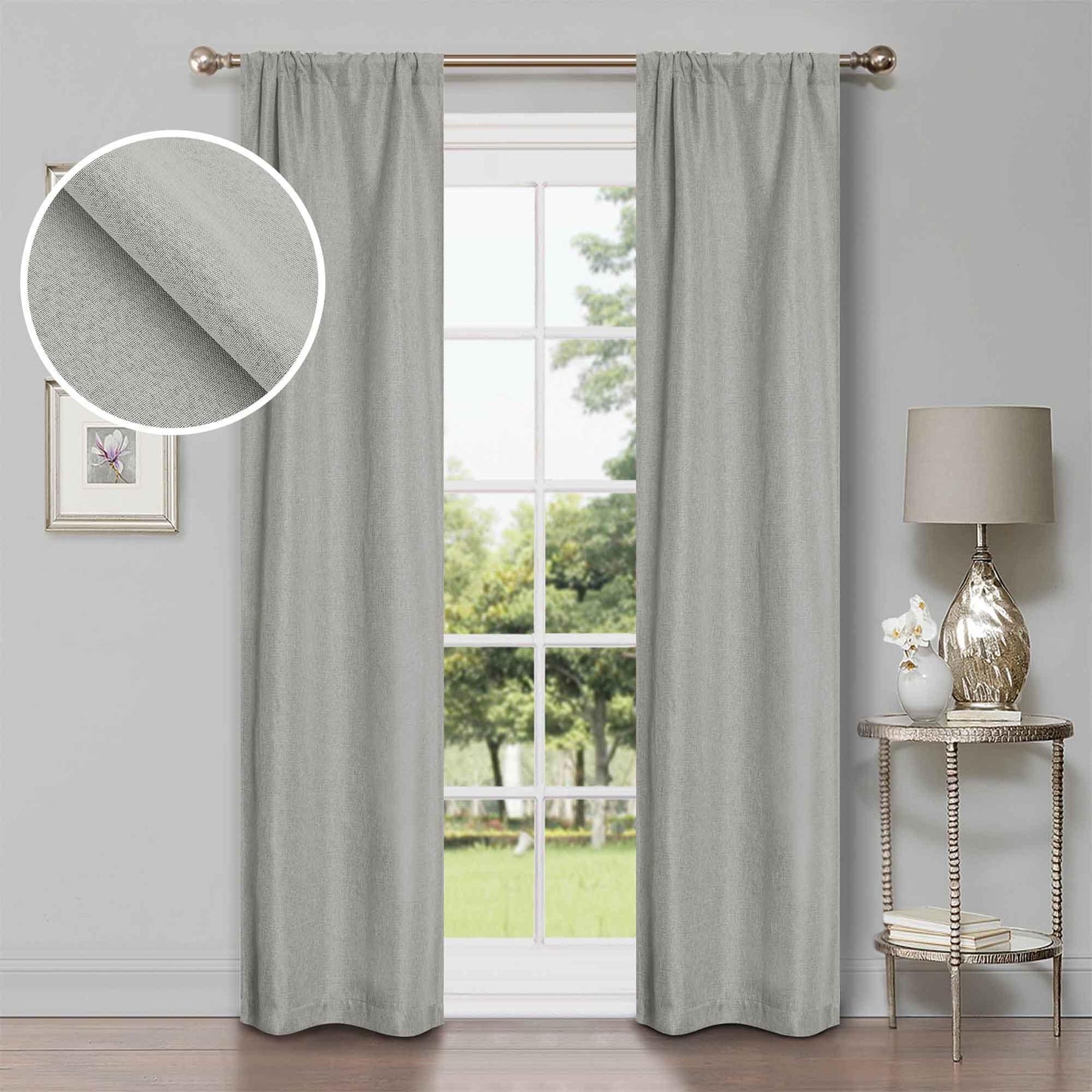 Linen Pattern Room Darkening Blackout Curtain Panel Set