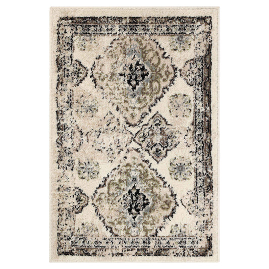 Mayfair Distressed Damask Indoor Area Rug or Runner Rug Or Door Mat - Ivory