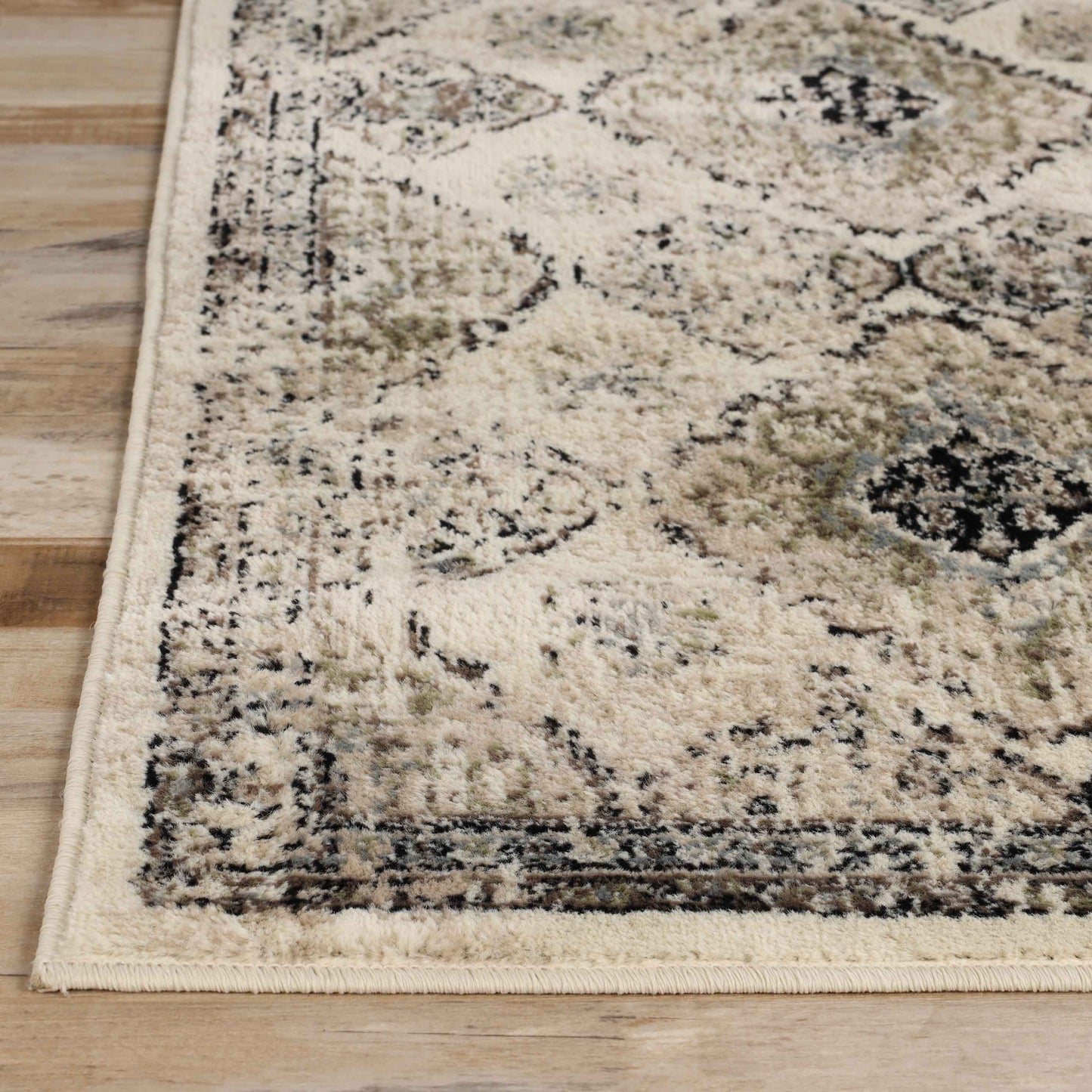 Mayfair Distressed Damask Indoor Area Rug or Runner Rug Or Door Mat - Ivory