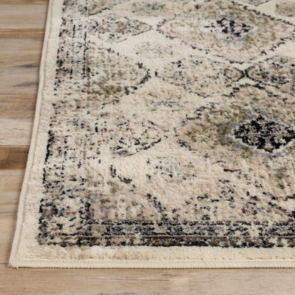 Mayfair Distressed Damask Indoor Area Rug or Runner Rug Or Door Mat - Ivory