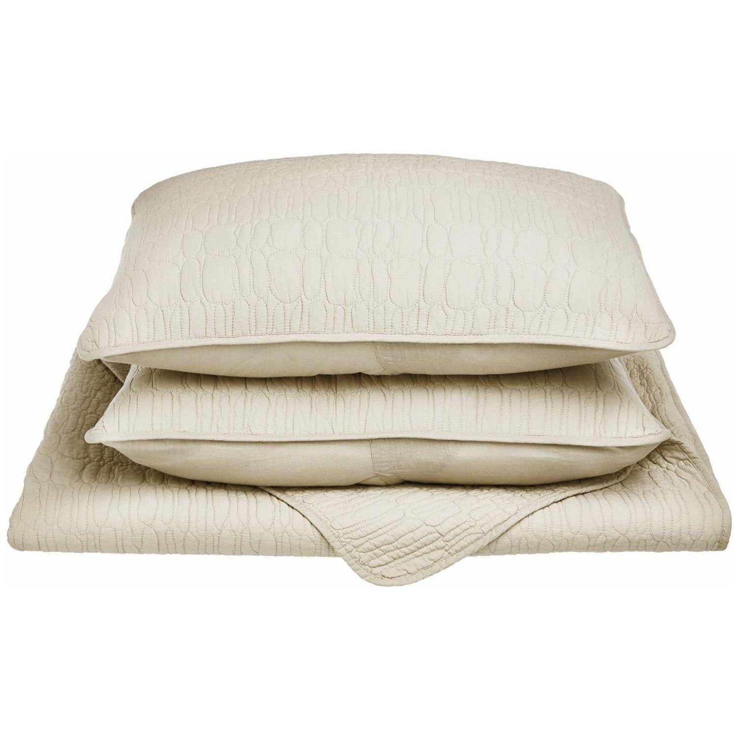 McKinley Fine Stitched Cobblestone Cotton Quilt Set - Ivory