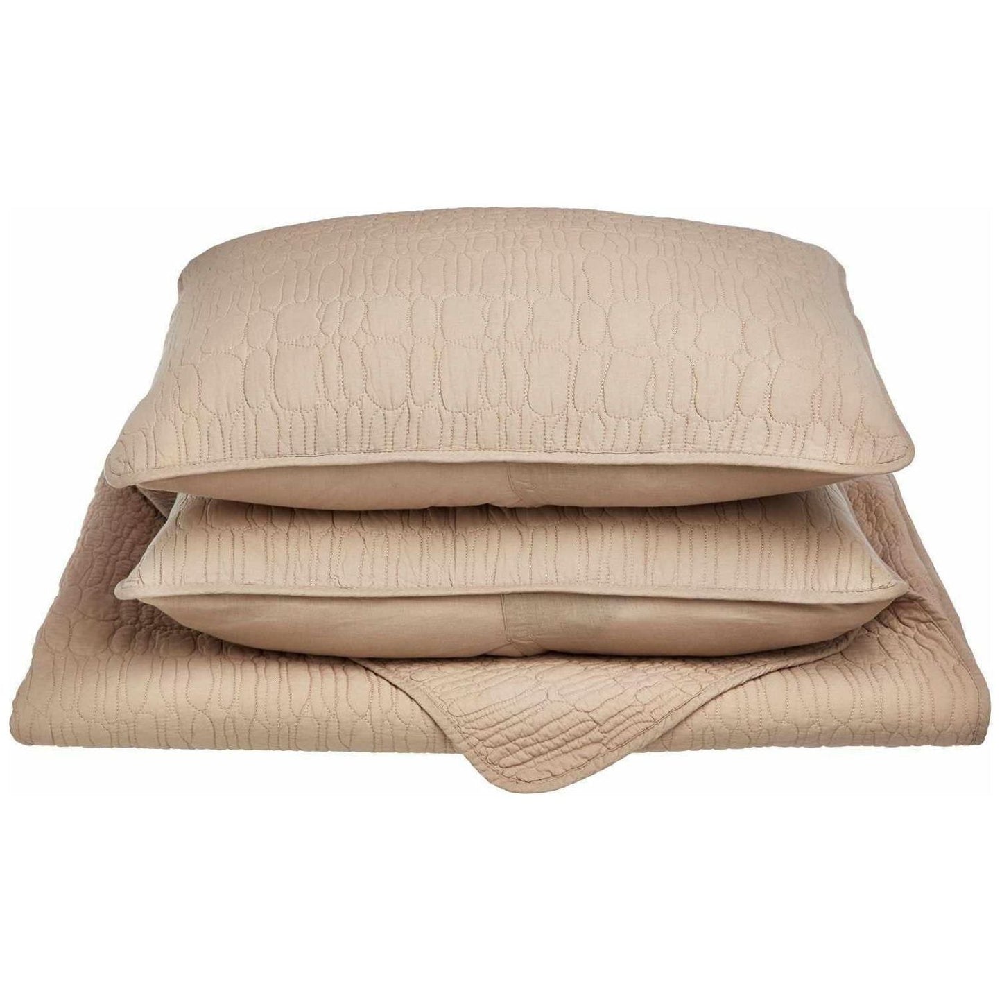 McKinley Fine Stitched Cobblestone Cotton Quilt Set - Taupe