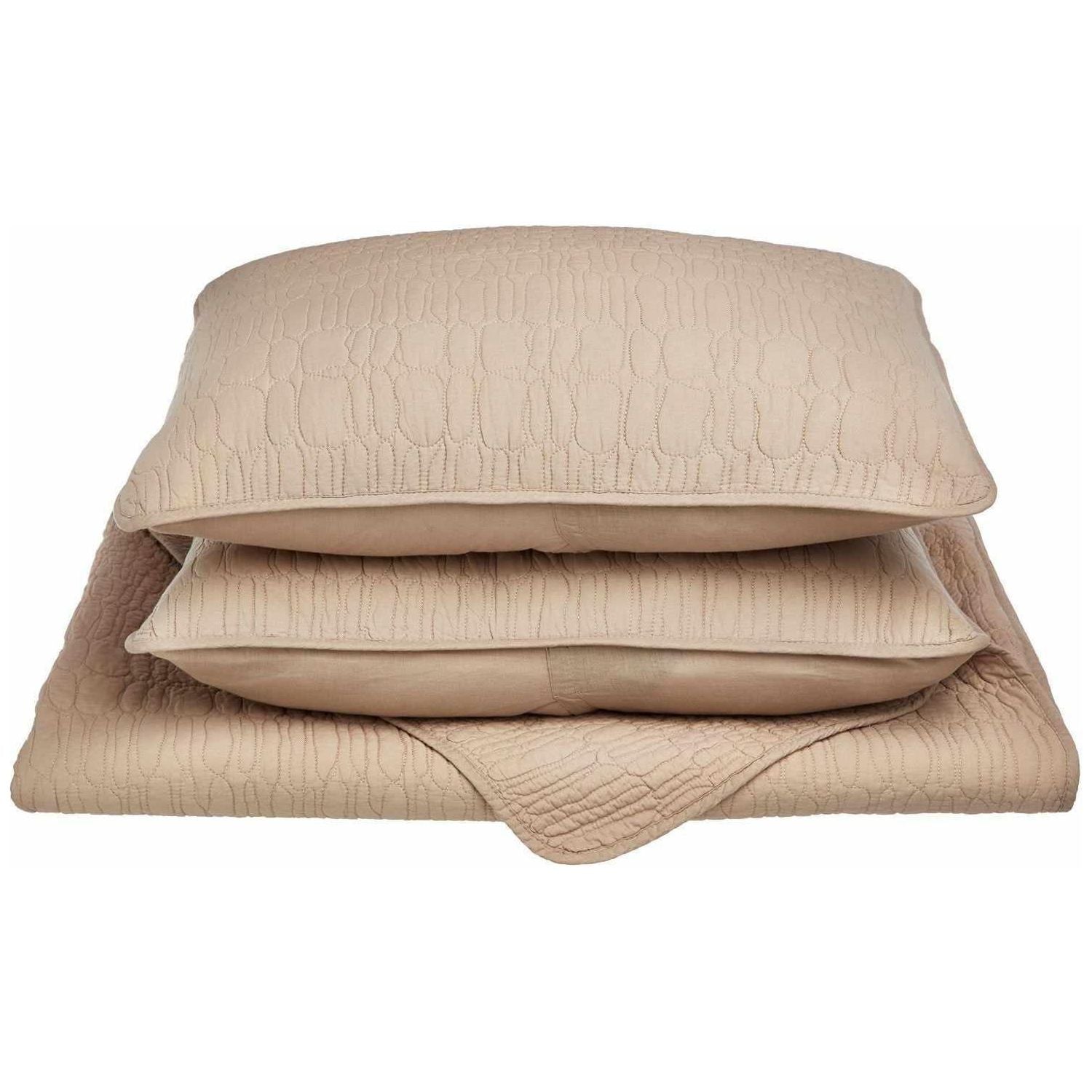 McKinley Fine Stitched Cobblestone Cotton Quilt Set - Taupe