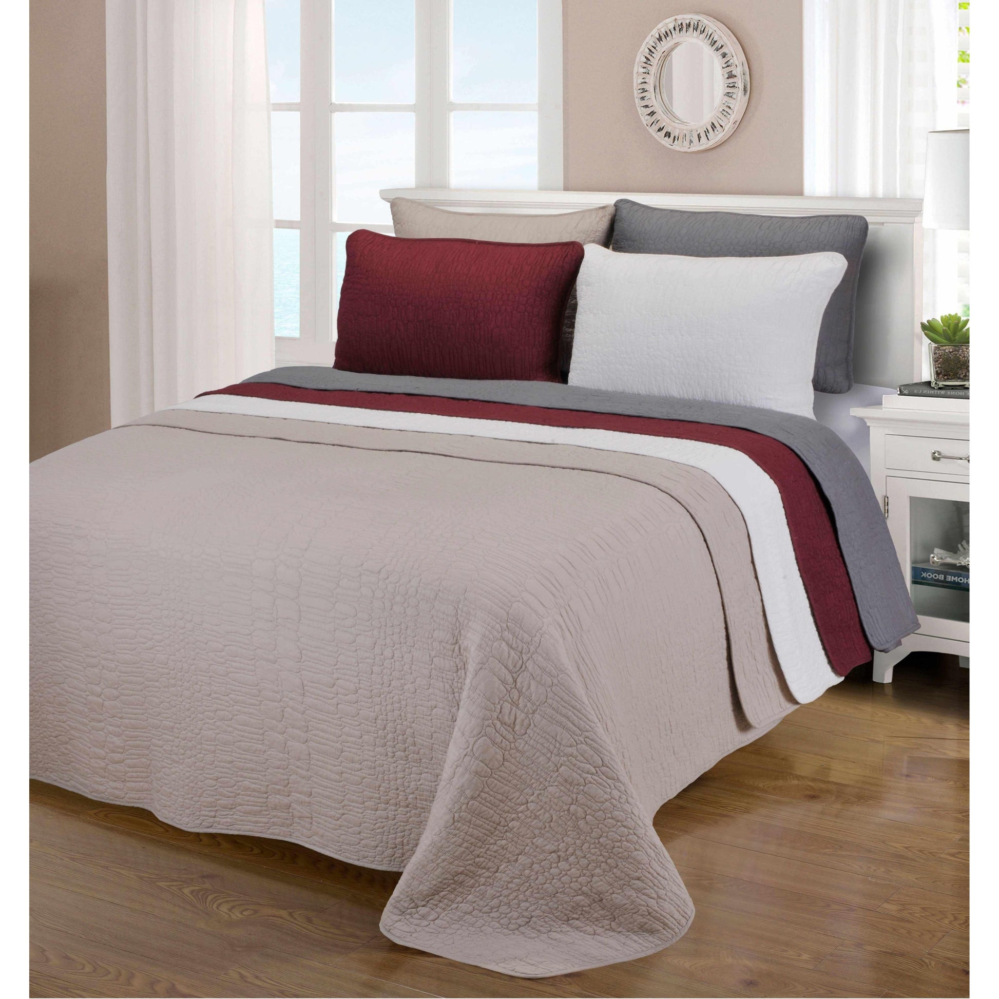  McKinley Fine Stitched Cobblestone Cotton Quilt Set - Taupe