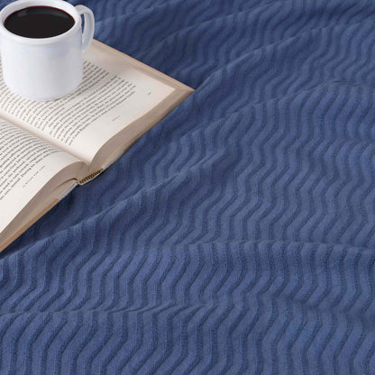 Jena Cotton Textured Chevron Lightweight Woven Blanket - MediumBlue