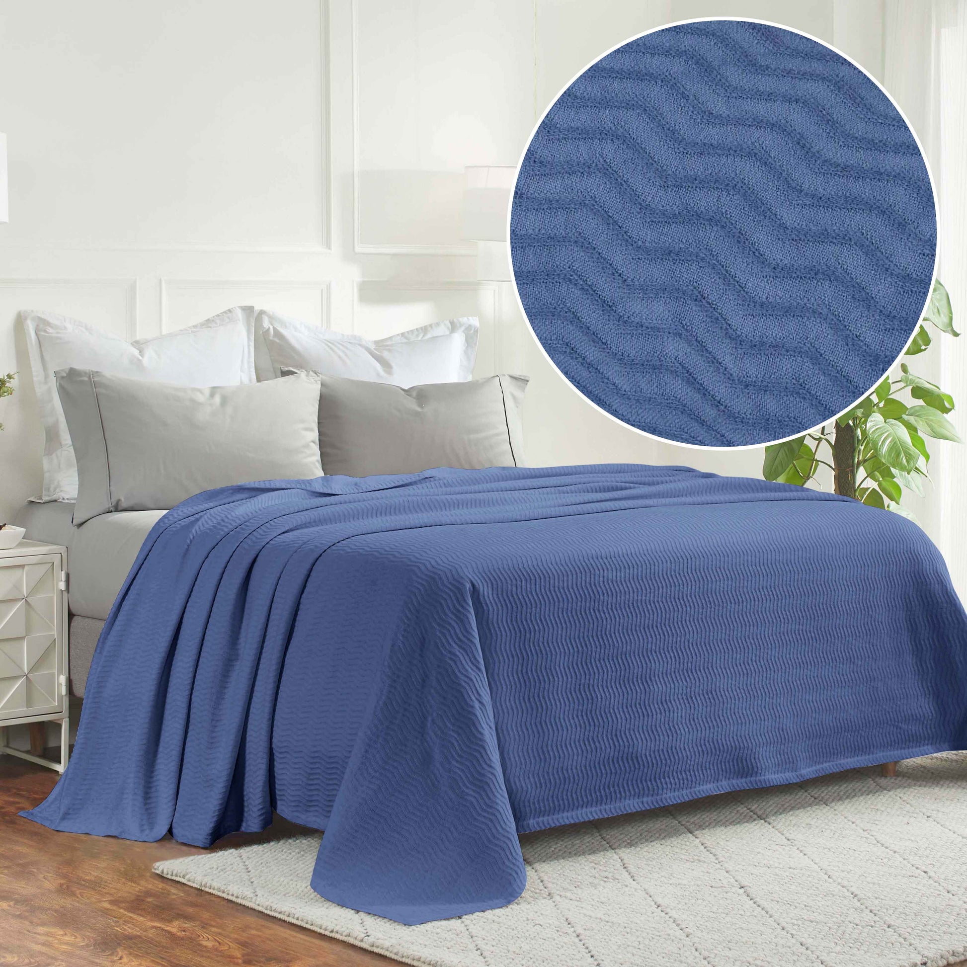 Jena Cotton Textured Chevron Lightweight Woven Blanket - MediumBlue