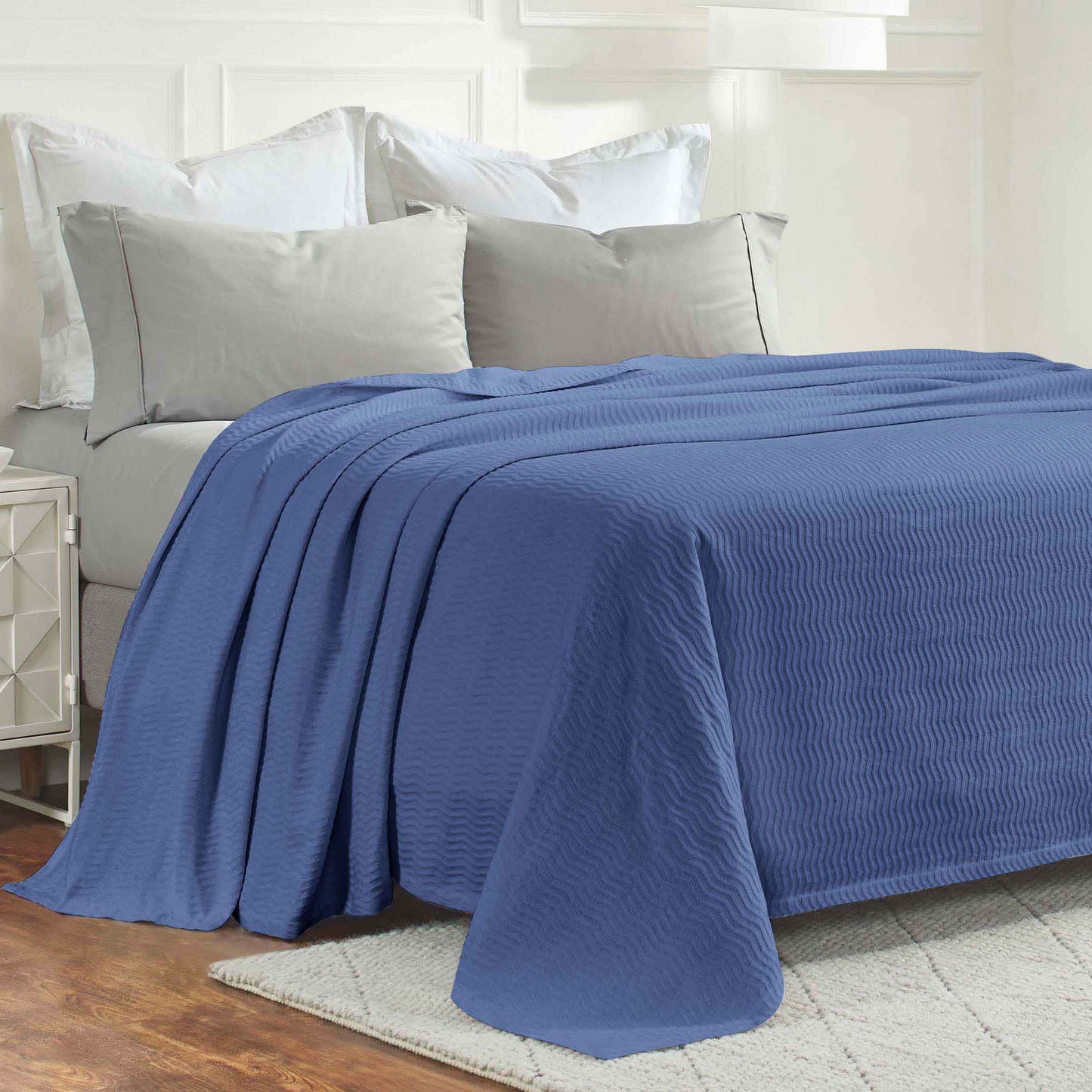 Jena Cotton Textured Chevron Lightweight Woven Blanket - MediumBlue