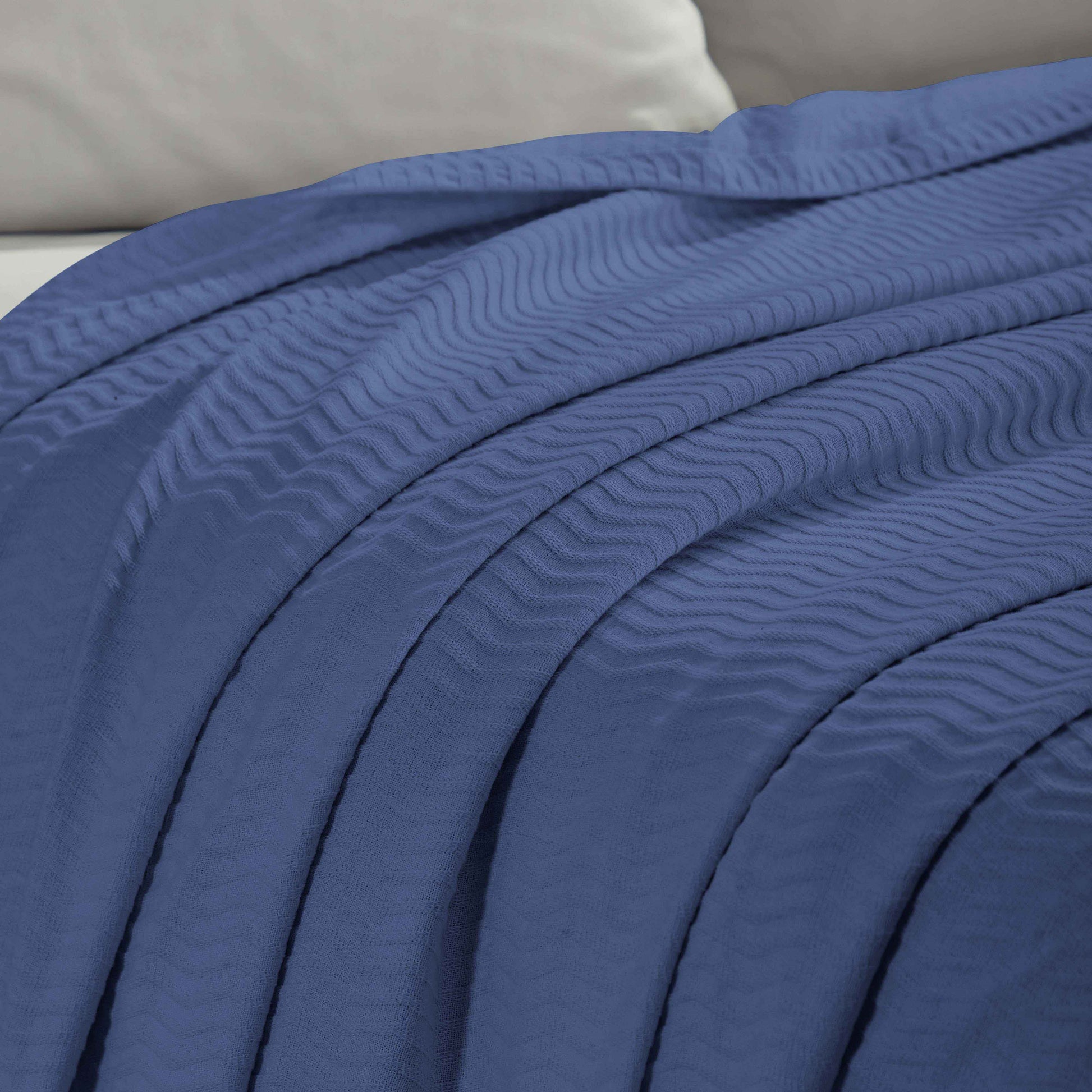 Jena Cotton Textured Chevron Lightweight Woven Blanket - MediumBlue