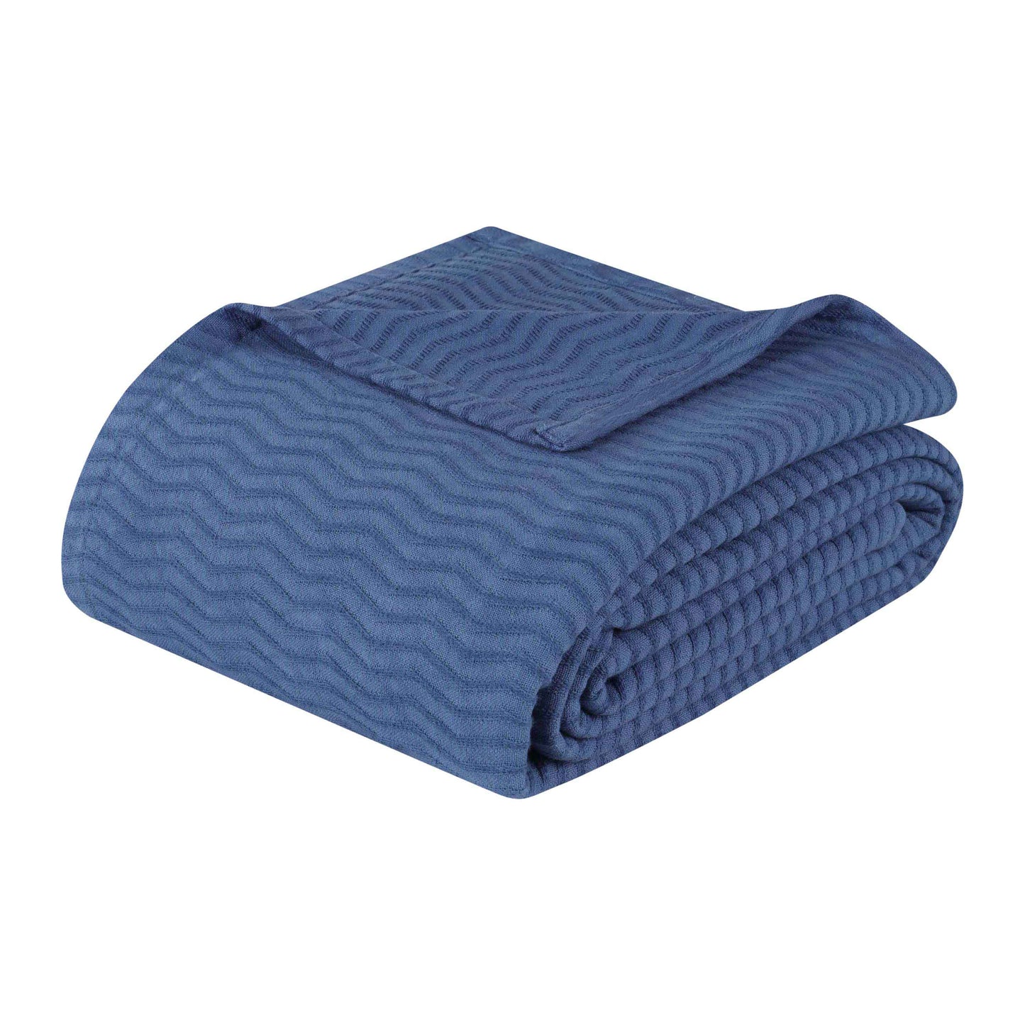 Jena Cotton Textured Chevron Lightweight Woven Blanket - MediumBlue