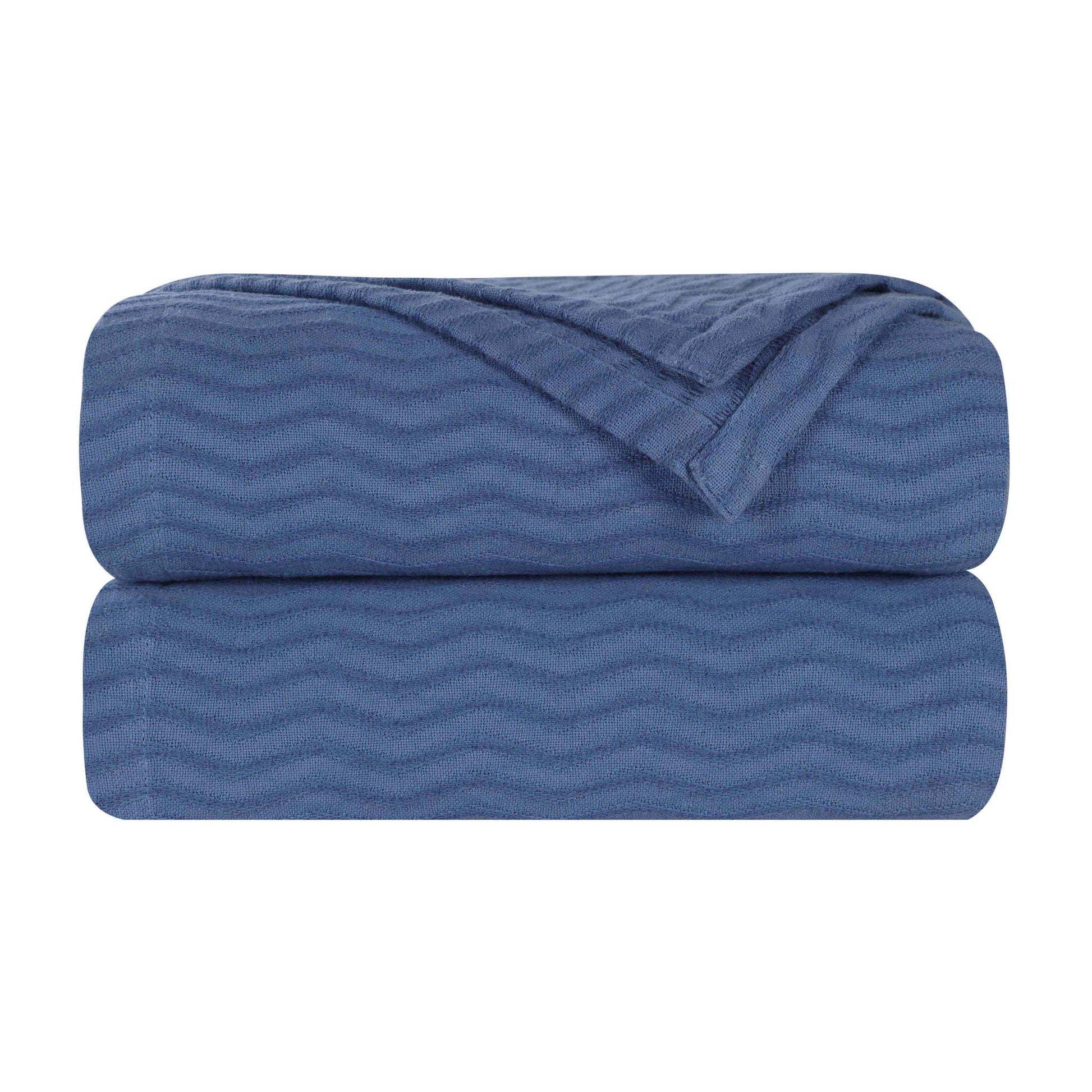 Jena Cotton Textured Chevron Lightweight Woven Blanket - MediumBlue