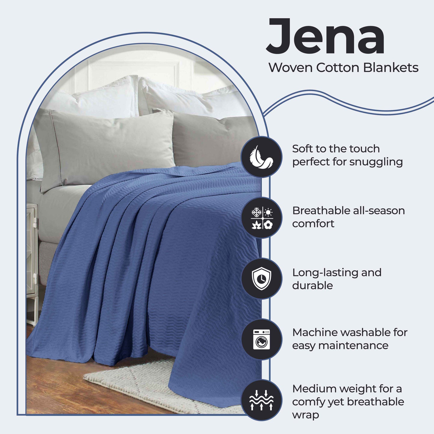 Jena Cotton Textured Chevron Lightweight Woven Blanket - MediumBlue