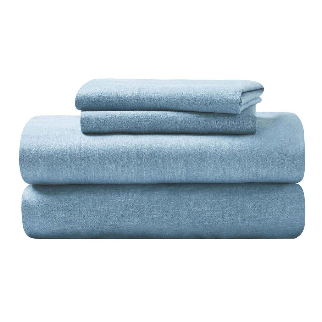 Melange Flannel Cotton Two-Toned Textured Deep Pocket Sheet Set - Blue