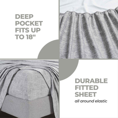 Melange Flannel Cotton Two-Toned Textured Deep Pocket Sheet Set - Charcoal