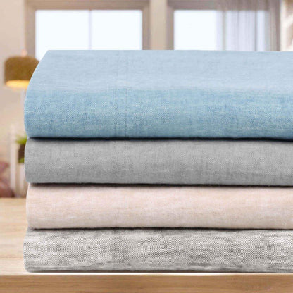 Melange Flannel Cotton Two-Toned Textured Deep Pocket Sheet Set - Blue