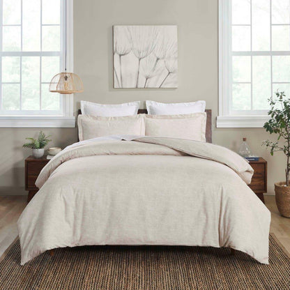 Melange Flannel Cotton Two-Toned Textured Duvet Cover Set - Beige