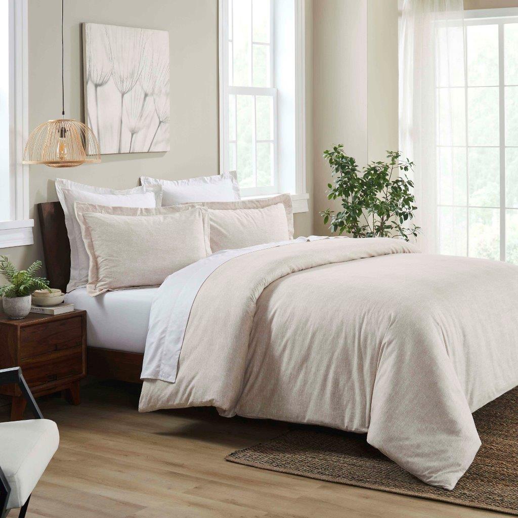 Melange Flannel Cotton Two-Toned Textured Duvet Cover Set - Beige