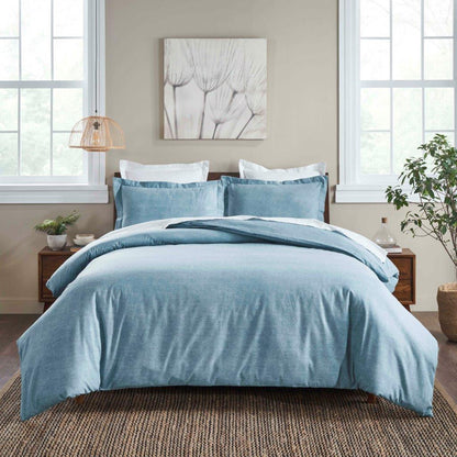 Melange Flannel Cotton Two-Toned Textured Duvet Cover Set - Blue