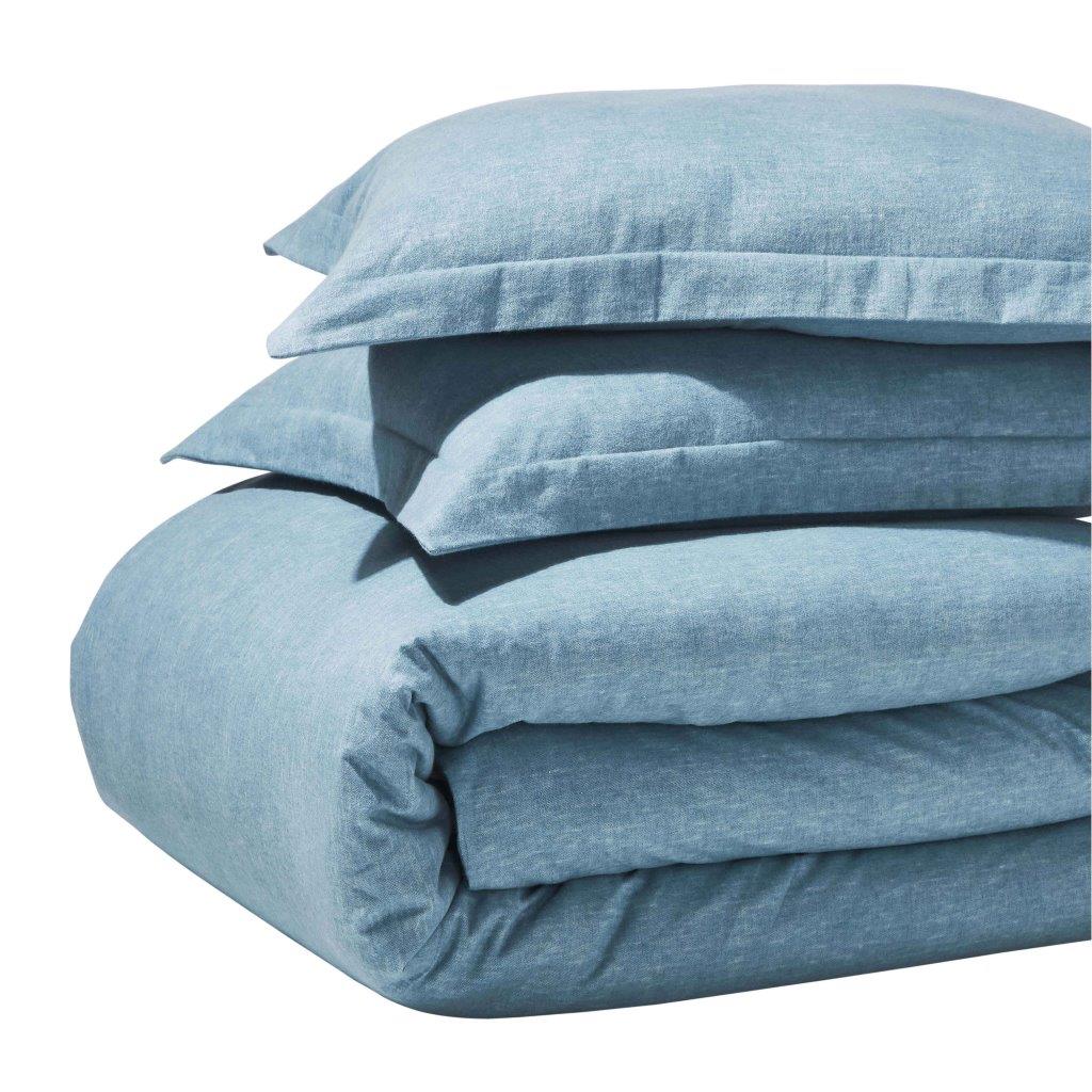 Melange Flannel Cotton Two-Toned Textured Duvet Cover Set - Blue