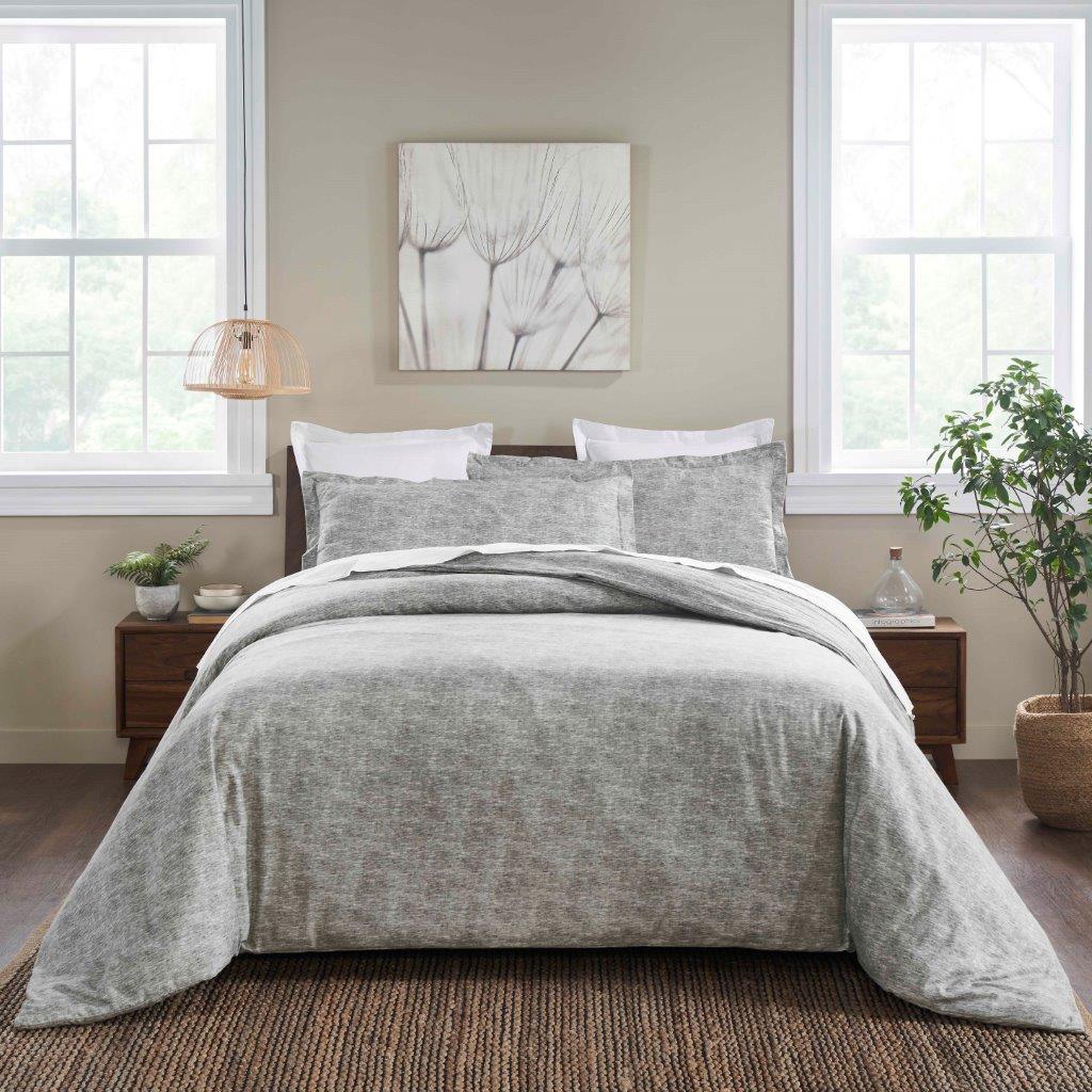 Melange Flannel Cotton Two-Toned Textured Duvet Cover Set - Charcoal