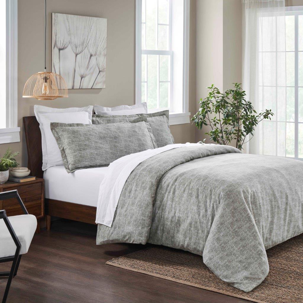 Melange Flannel Cotton Two-Toned Textured Duvet Cover Set - Charcoal