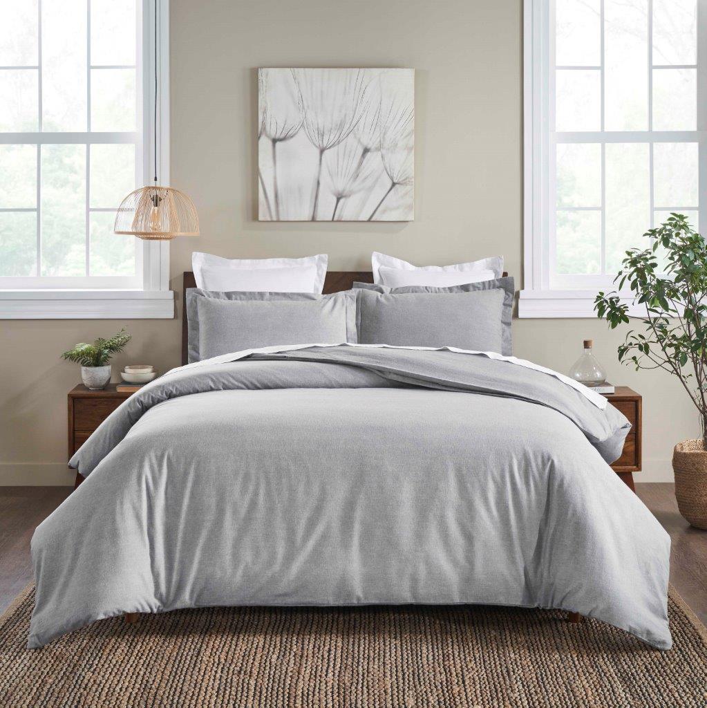 Melange Flannel Cotton Two-Toned Textured Duvet Cover Set - Grey