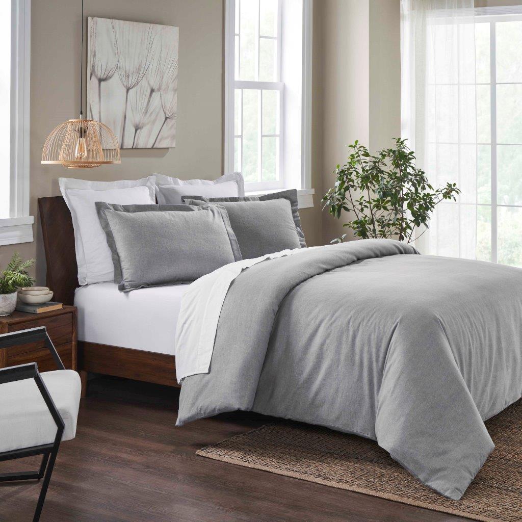 Melange Flannel Cotton Two-Toned Textured Duvet Cover Set - Grey