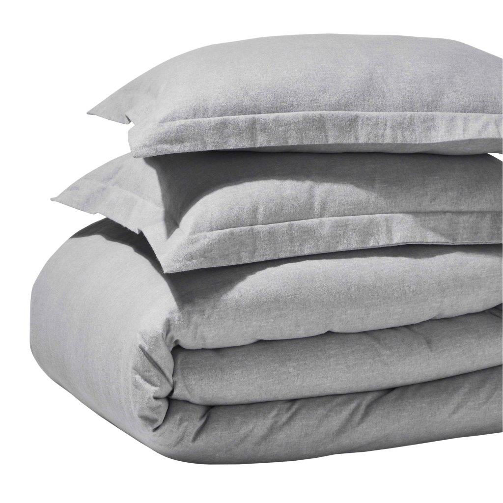 Melange Flannel Cotton Two-Toned Textured Duvet Cover Set - Grey