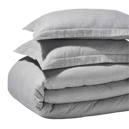 Melange Flannel Cotton Two-Toned Textured Duvet Cover Set - Grey