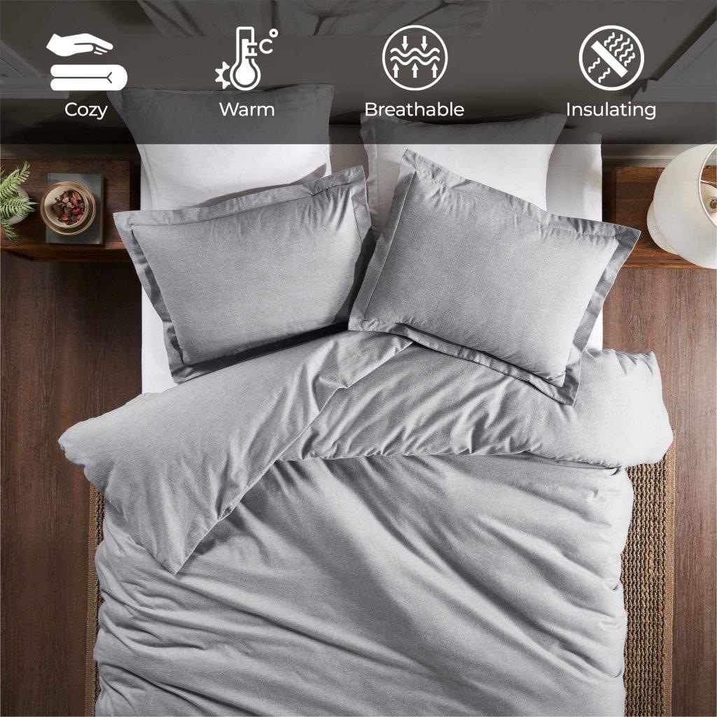 Melange Flannel Cotton Two-Toned Textured Duvet Cover Set - Grey