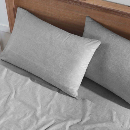 Melange Flannel Cotton Two-Toned Textured Pillowcases Set of 2 - Grey