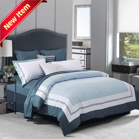 Superior Meridian 300-Thread Count Cotton Embroidered Duvet Cover and Sham Set - Meridian
