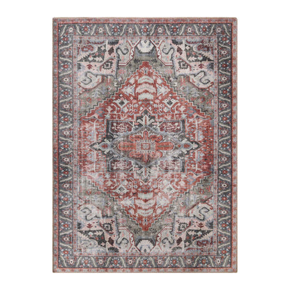 Mesa Rustic Medallion Border Washable Indoor Area Rug or Runner Rug - Brown