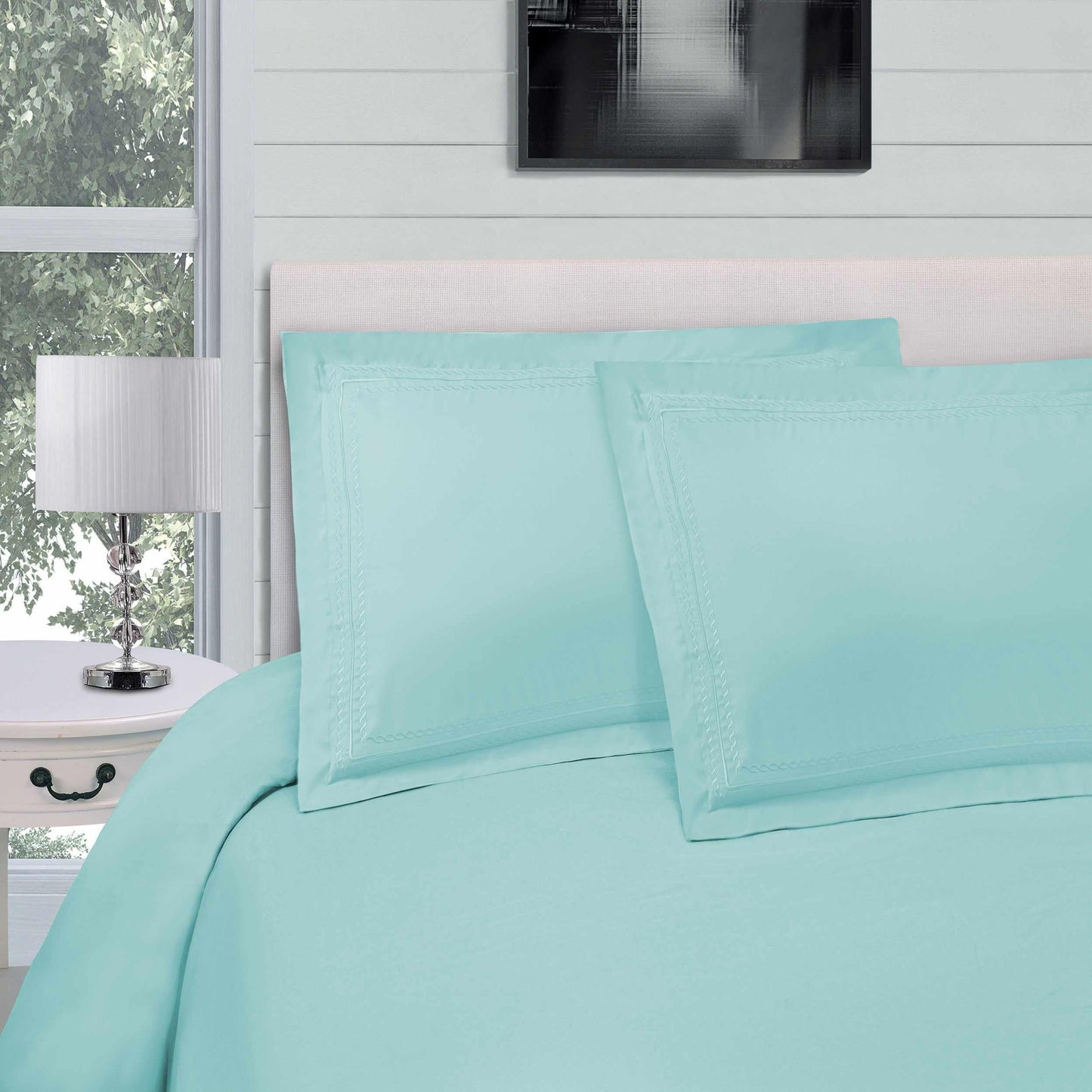 Superior Microfiber Wrinkle-Free and Breathable Solid Infinity Embroidery Duvet Cover Set - Light Green