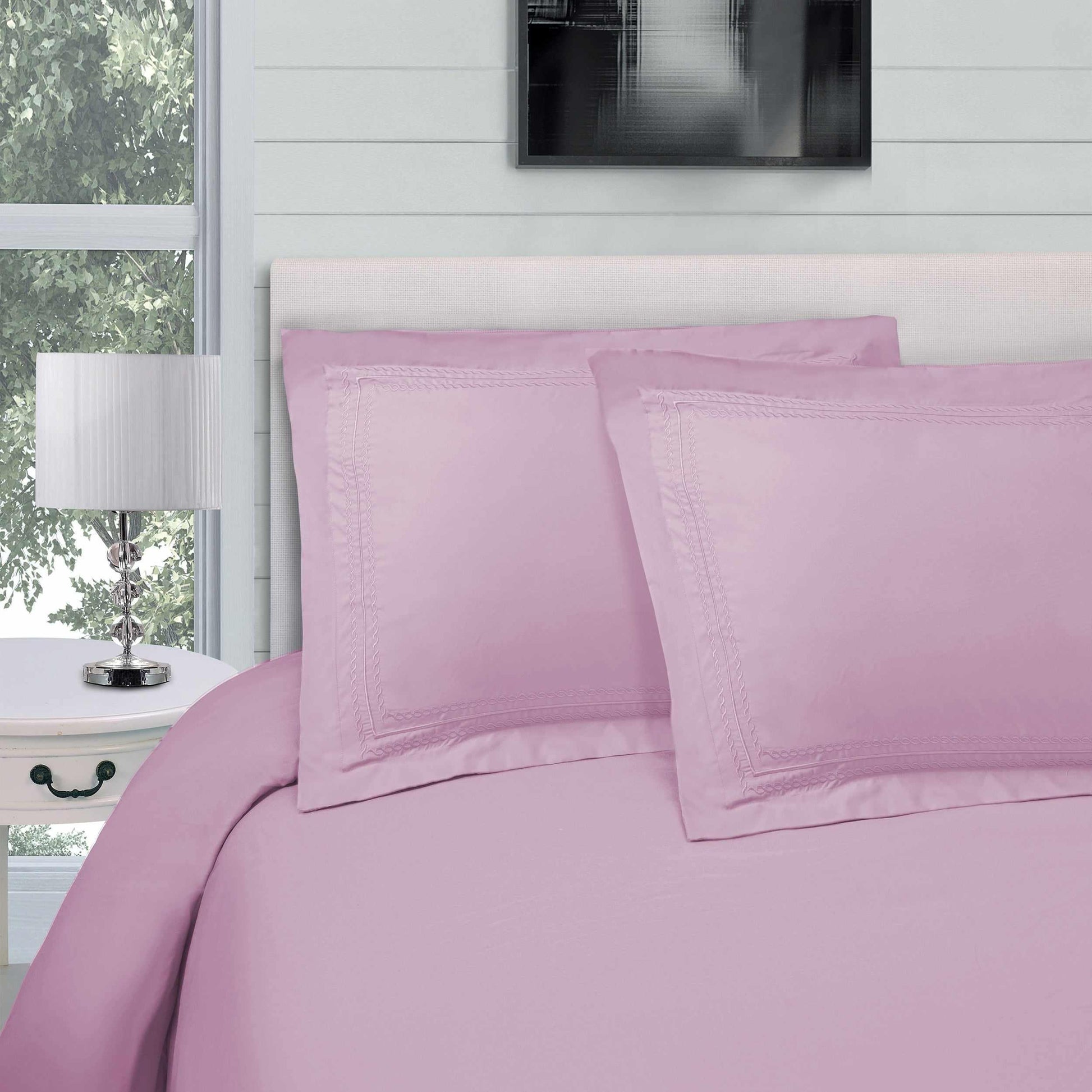 Superior Microfiber Wrinkle-Free and Breathable Solid Infinity Embroidery Duvet Cover Set - Pink