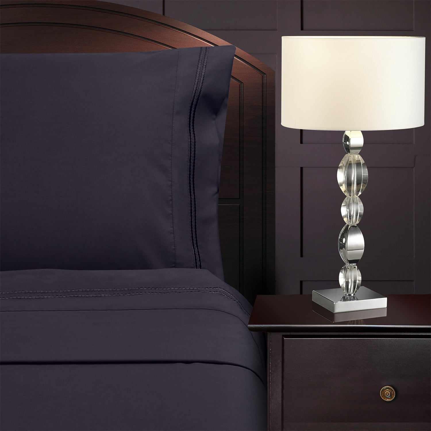  Superior Microfiber Wrinkle Resistant and Breathable Solid 2-Line Embroidery Deep Pocket Bed Sheet Set - Black