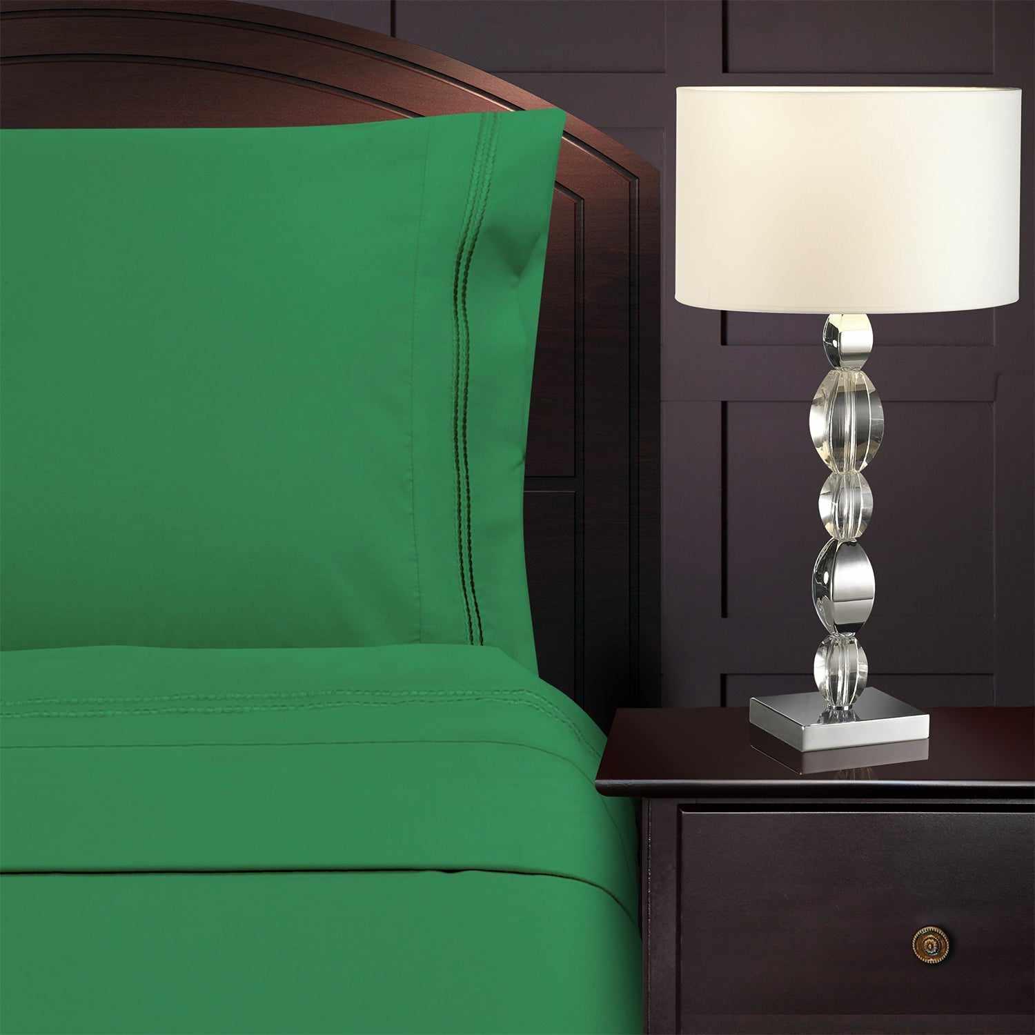  Superior Microfiber Wrinkle Resistant and Breathable Solid 2-Line Embroidery Deep Pocket Bed Sheet Set - Sage