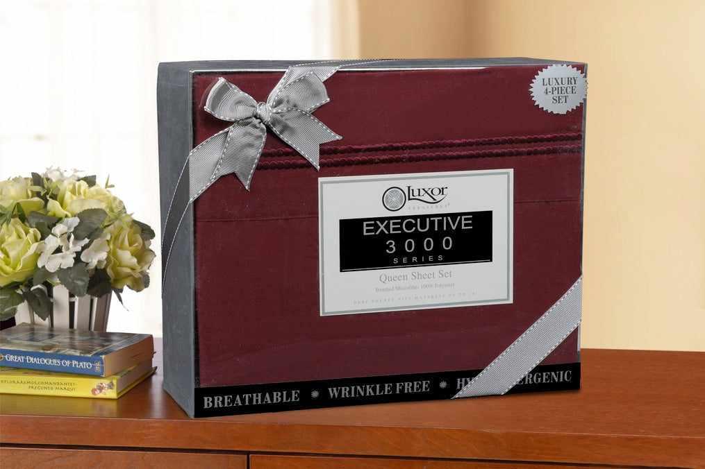  Superior Microfiber Wrinkle Resistant and Breathable Solid 2-Line Embroidery Deep Pocket Bed Sheet Set - Burgundy