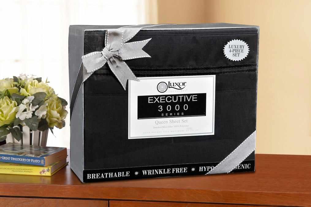  Superior Microfiber Wrinkle Resistant and Breathable Solid 2-Line Embroidery Deep Pocket Bed Sheet Set - Black