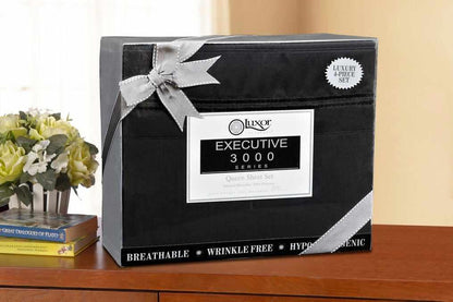  Superior Microfiber Wrinkle Resistant and Breathable Solid 2-Line Embroidery Deep Pocket Bed Sheet Set - Black