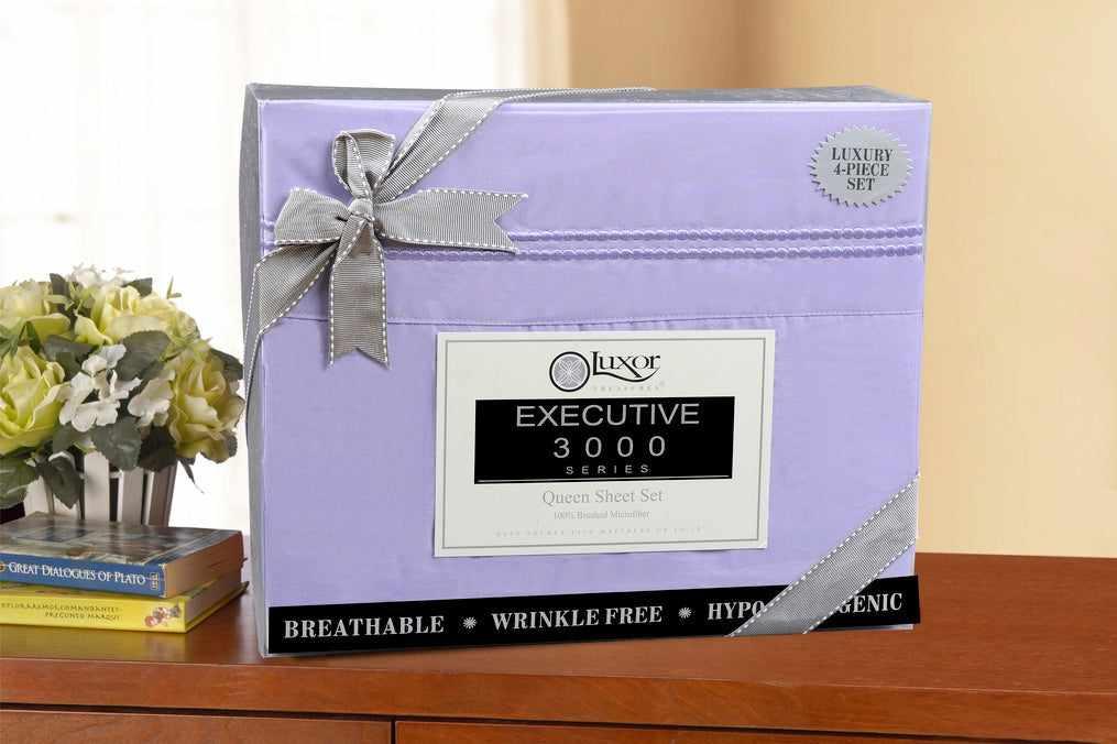  Superior Microfiber Wrinkle Resistant and Breathable Solid 2-Line Embroidery Deep Pocket Bed Sheet Set - Lilac