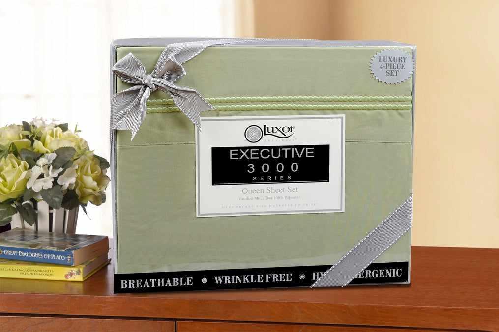  Superior Microfiber Wrinkle Resistant and Breathable Solid 2-Line Embroidery Deep Pocket Bed Sheet Set - Sage