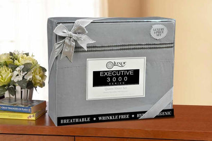  Superior Microfiber Wrinkle Resistant and Breathable Solid 2-Line Embroidery Deep Pocket Bed Sheet Set - Charcoal