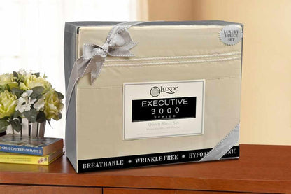  Superior Microfiber Wrinkle Resistant and Breathable Solid 2-Line Embroidery Deep Pocket Bed Sheet Set - Tan