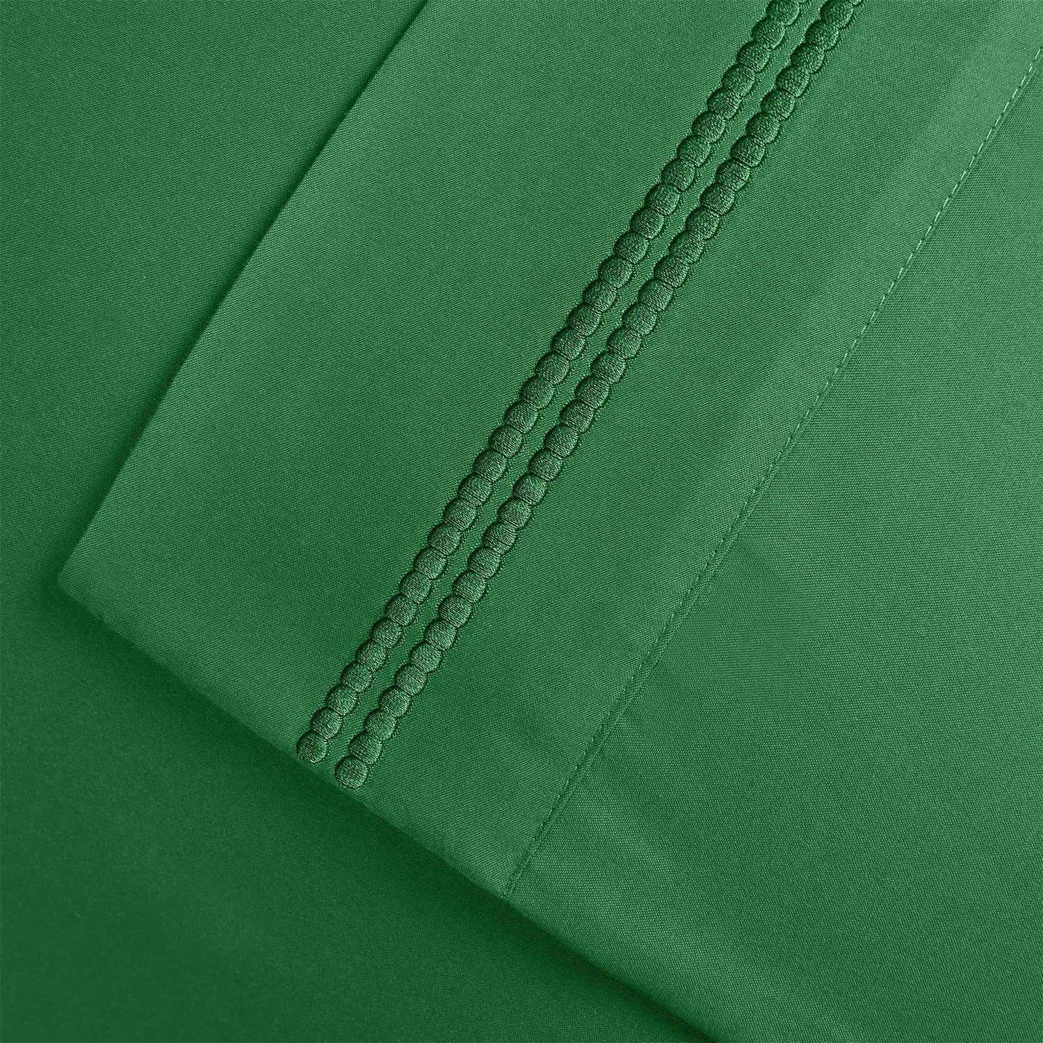  Superior Microfiber Wrinkle Resistant and Breathable Solid 2-Line Embroidery Deep Pocket Bed Sheet Set - Sage