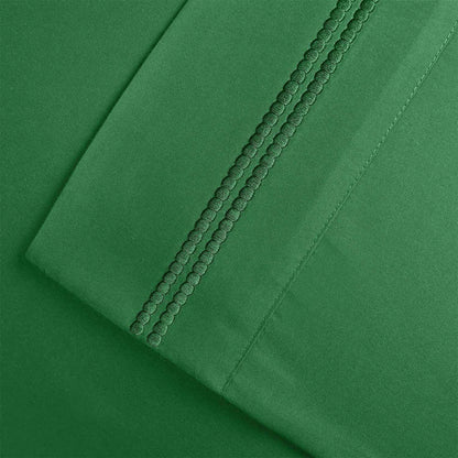  Superior Microfiber Wrinkle Resistant and Breathable Solid 2-Line Embroidery Deep Pocket Bed Sheet Set - Sage