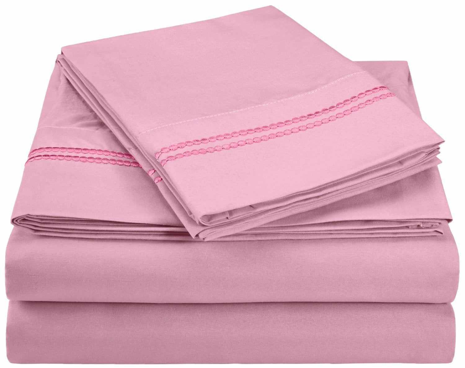 Superior Microfiber Wrinkle Resistant and Breathable Solid 2-Line Embroidery Deep Pocket Bed Sheet Set - Pink