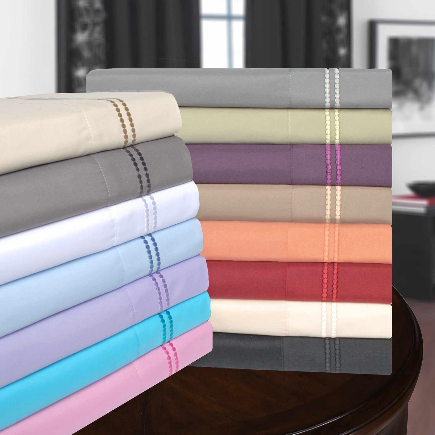 Superior Microfiber Wrinkle Resistant and Breathable Solid 2-Line Embroidery Deep Pocket Bed Sheet Set - Aqua